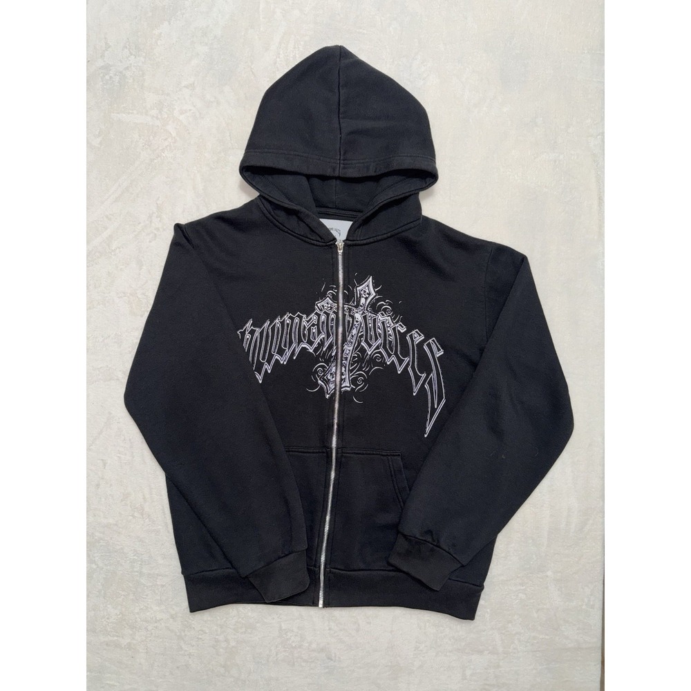 Human Vices Men's Full Zip Up Hoodie Black Graphic Cross Size Large